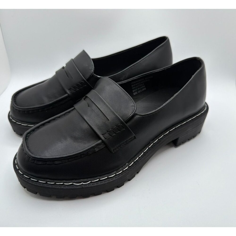 Torrid Chunky Lug Loafer Size 9.5WW Black Leather Platform Y2K Preppy Dress Shoe